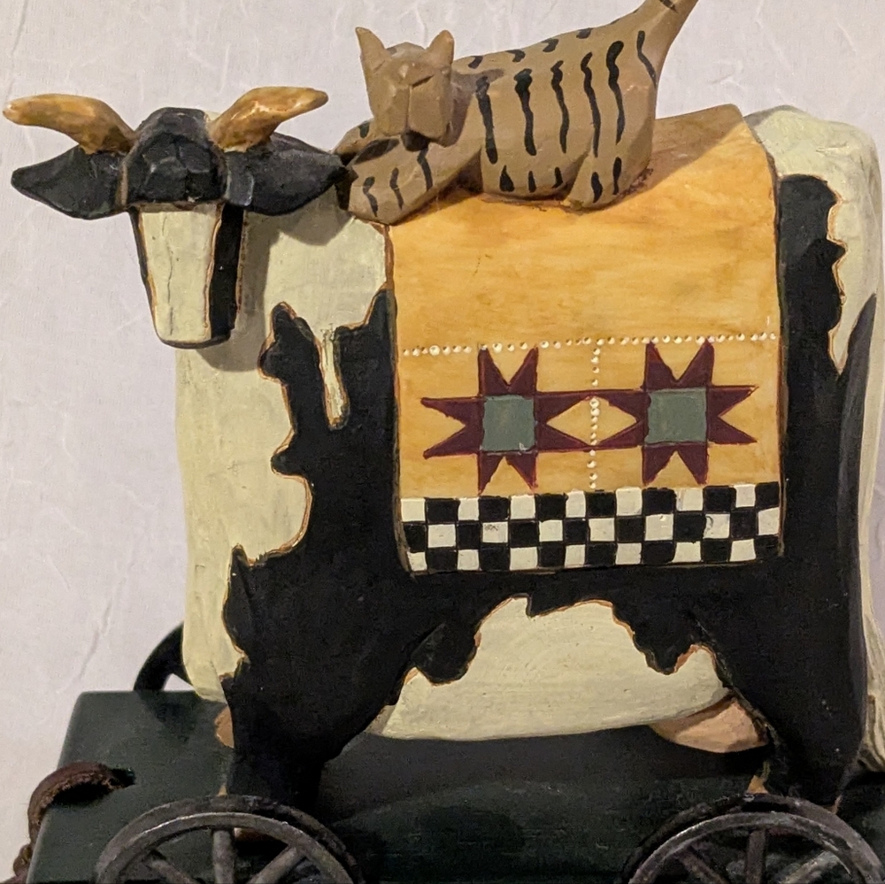 WilliRaye Studio Cow & Cat Figurine Wheels Pull Toy Rustic Farm Country Decor - Picture 9 of 13